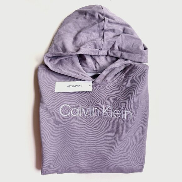 Calvin Klein Logo Terry Relaxed Hoodie Grey Lavender Med NWT - Picture 4 of 7